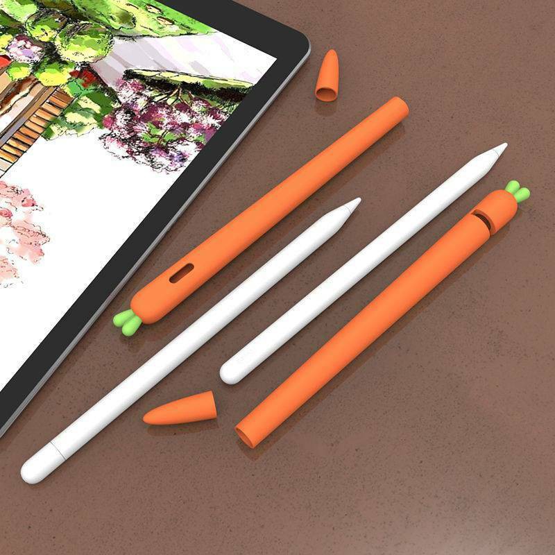 Vỏ bảo vệ bút cảm ứng Apple Pencil thế hệ 1 và 2 bằng cao su mềm hình cà rốt dễ thương
