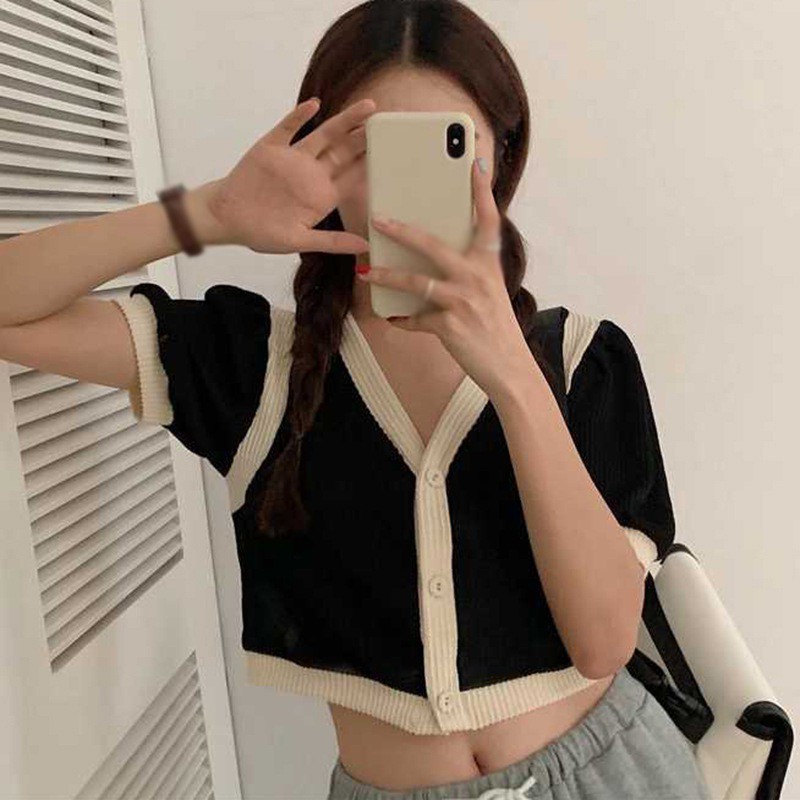 Áo Nữ Tay Ngắn Cổ Chữ V Thời Trang Quyến Rũ