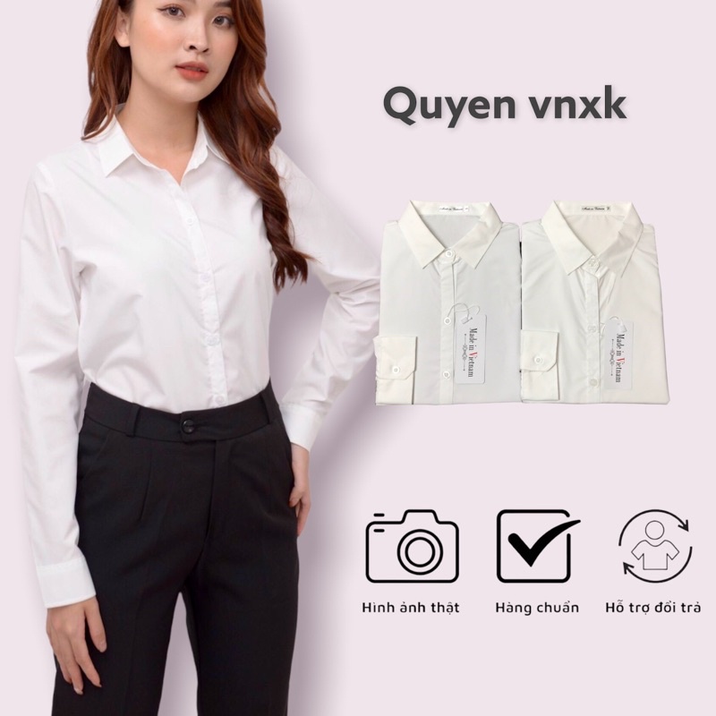 Áo trắng công sở xuất dư, vải thô lụa không nhăn,dáng suông dễ phối,tay cộc và dài
