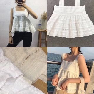 Áo 2 dây ren lưới bánh bèo