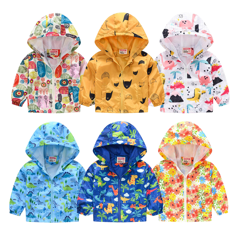 Mới Áo Khoác Tay Dài Có Nón Chống Nước In Hình Khủng long Cho Bé 1-7 Tuổi