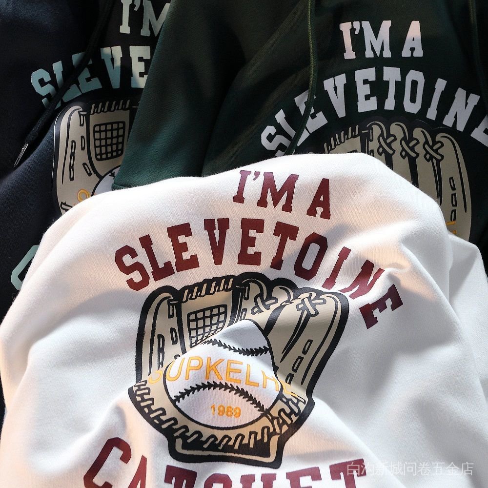 Áo sweater hoodie form rộng in hình găng tay bóng chày xu hướng đường phố Mỹ retro màu xanh lá đậm cho couple
