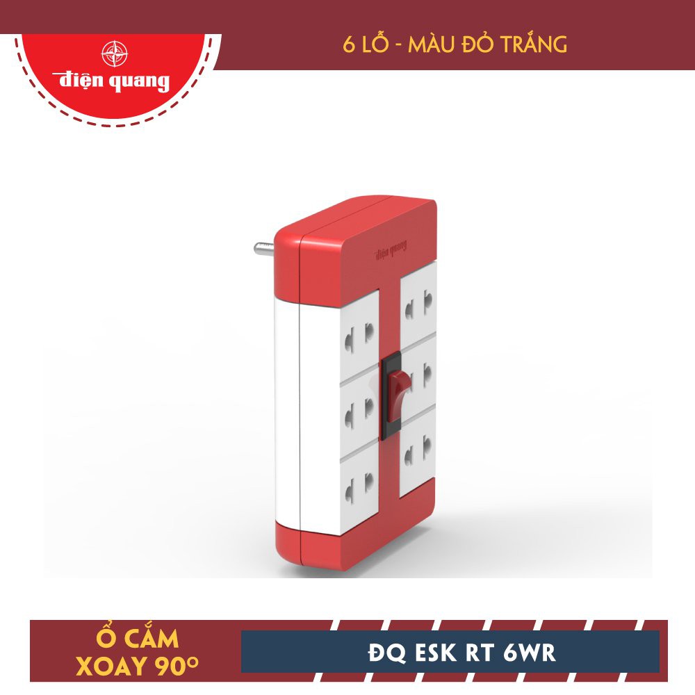 Ổ Cắm chia điện xoay 90° Điện Quang ĐQ ESK RT 6WR (6 Lỗ, Màu Đỏ - Hồng - Xanh dương - Xanh lá cây, Vàng)