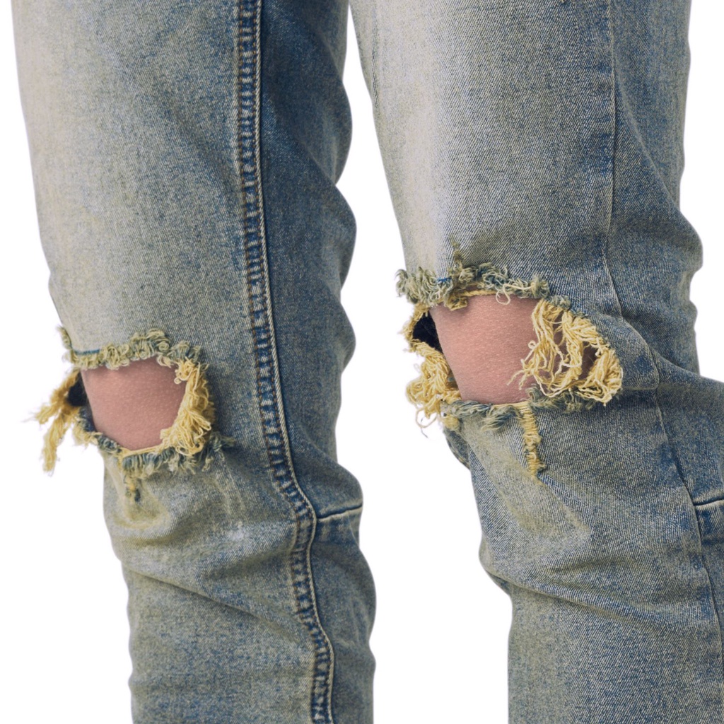 Quần Skinny Jeans Nam FNOS Streetwear Màu Xanh Rách Gối Có Zip Z29 - Local Brand Chính Hãng