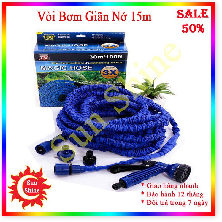 Vòi Xịt Nước Giãn Nở Thông Minh Cao Cấp Dài 15M, Dây Bơm Nước Co Giãn, Tưới Cây, Rửa Xe, Xịt Rửa Sân Vườn Đa Năng