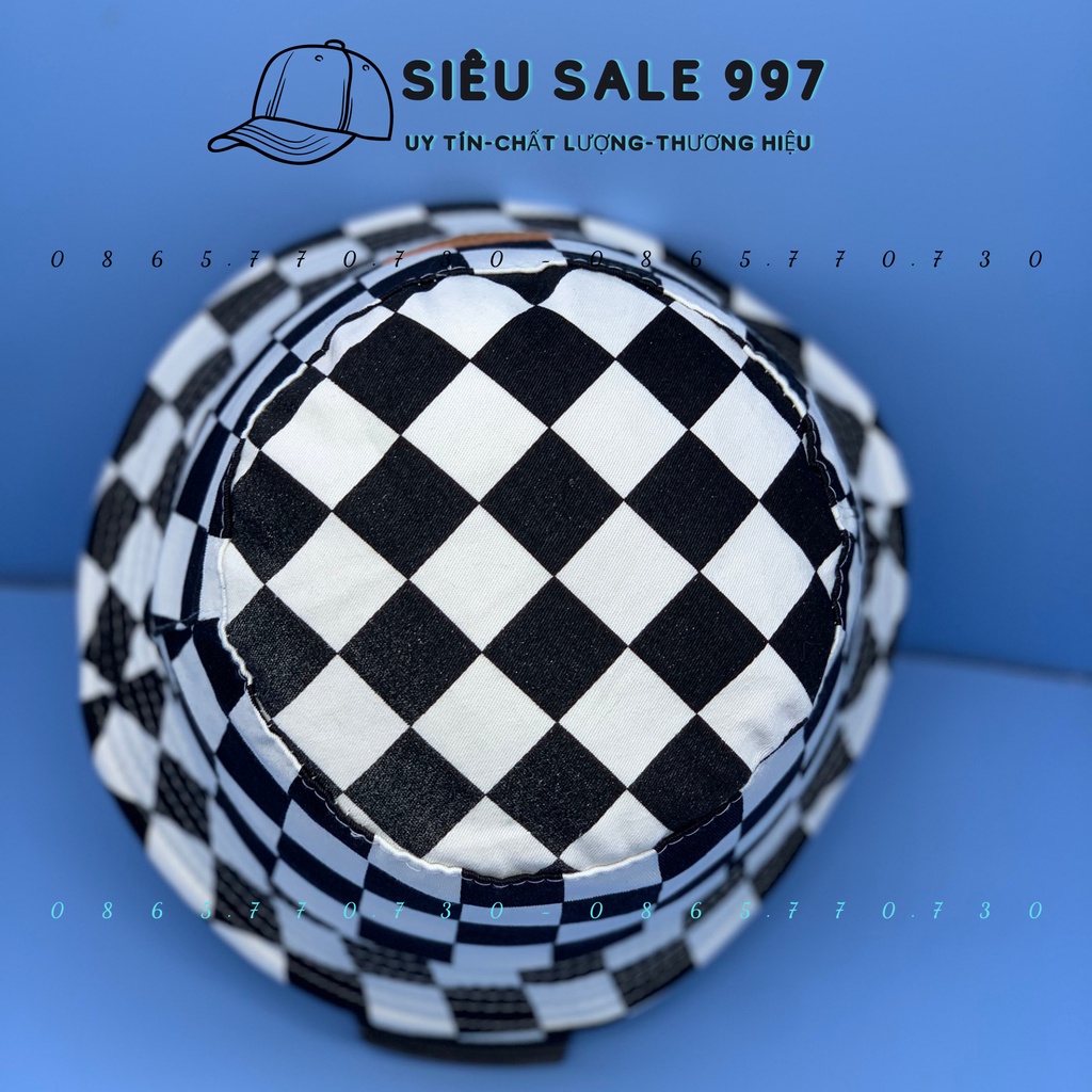 NÓN BUKET CARO TRẮNG ĐEN LOGO DA GC SIÊU ĐẸP FULL TEM MÁC GC THỜI TRANG NAM NỮ
