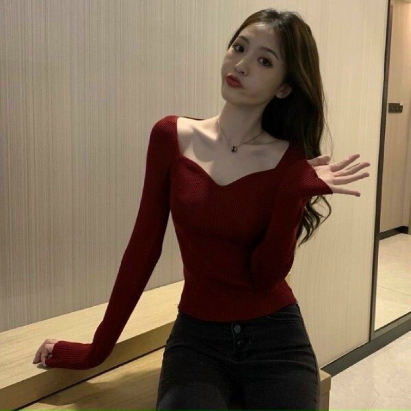 ÁO THUN GÂN XINH BODY CỔ TIM SEN