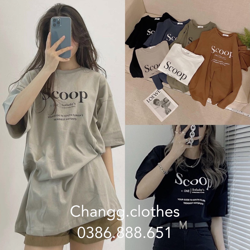 Áo Phông Dáng Rông In Chữ Scoop Chất Cotton Khô Hàng 3158 Nam Nữ Mặc Đều Xinh