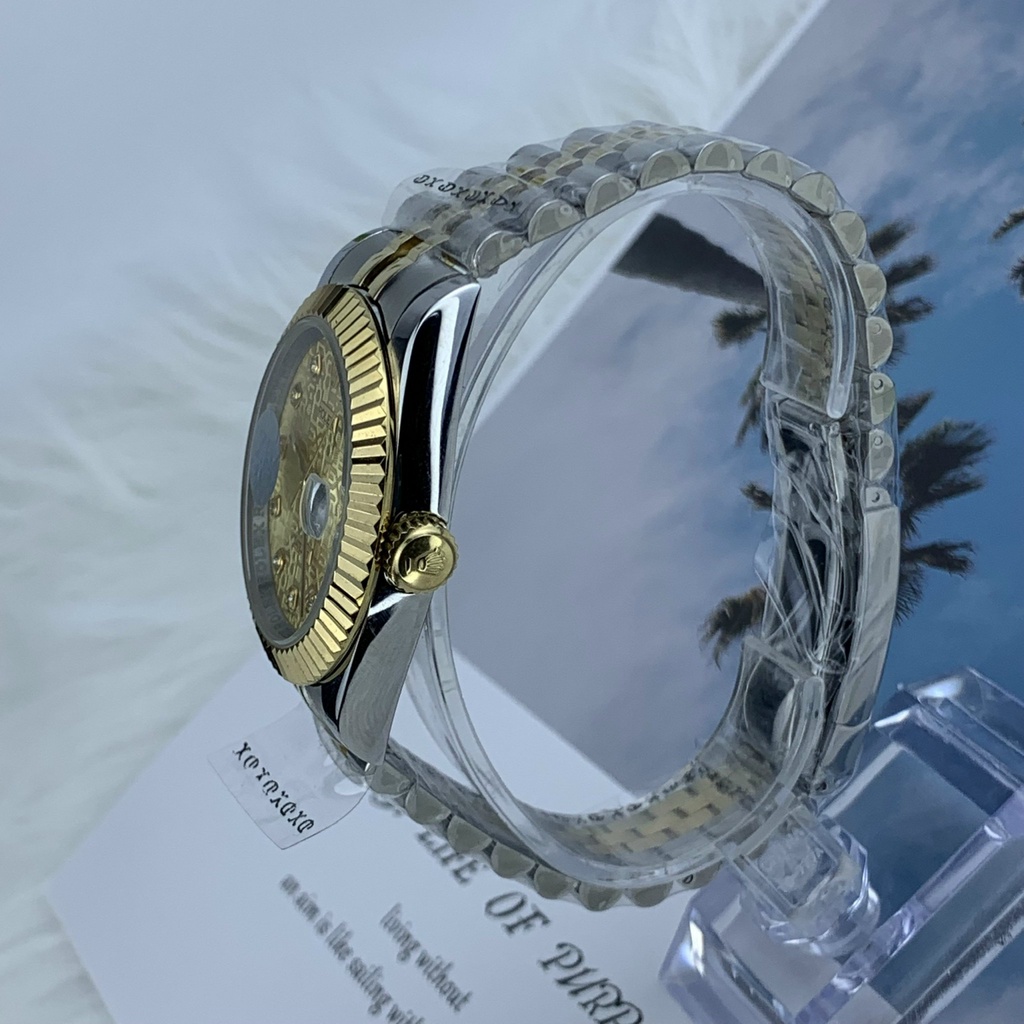 Đồng hồ nam Rolex cơ Automatic máy nhật mẫu Classic 3D mặt vàng viền vàng dây demi size 39-40mm