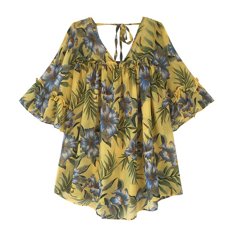 Áo Voan Hoa Cổ Chữ V Plus Size C2982