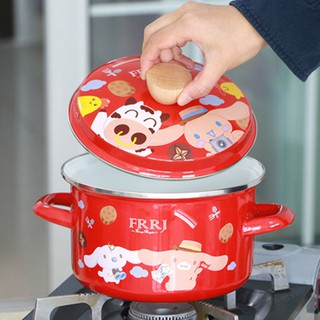 Nồi nấu mì có hai tay cầm tráng men phong cách trung hoa