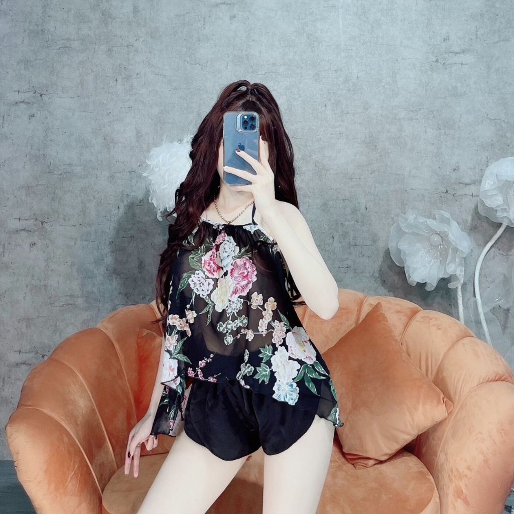 Đồ ngủ nữ❣️FREE SHIP❣️Đồ ngủ sexy lụa Chiffon phối Satin cao cấp mềm mại xinh xắn &lt;65kg