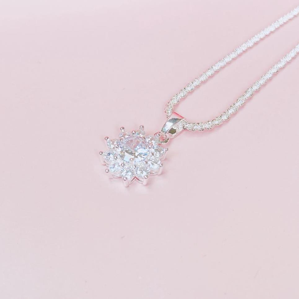 Dây chuyền bạc Mặt Tròn Hoa Tuyết Trắng Đính Đá sáng lấp lánh - Trang Sức Mezi Jewelry ATJ8056