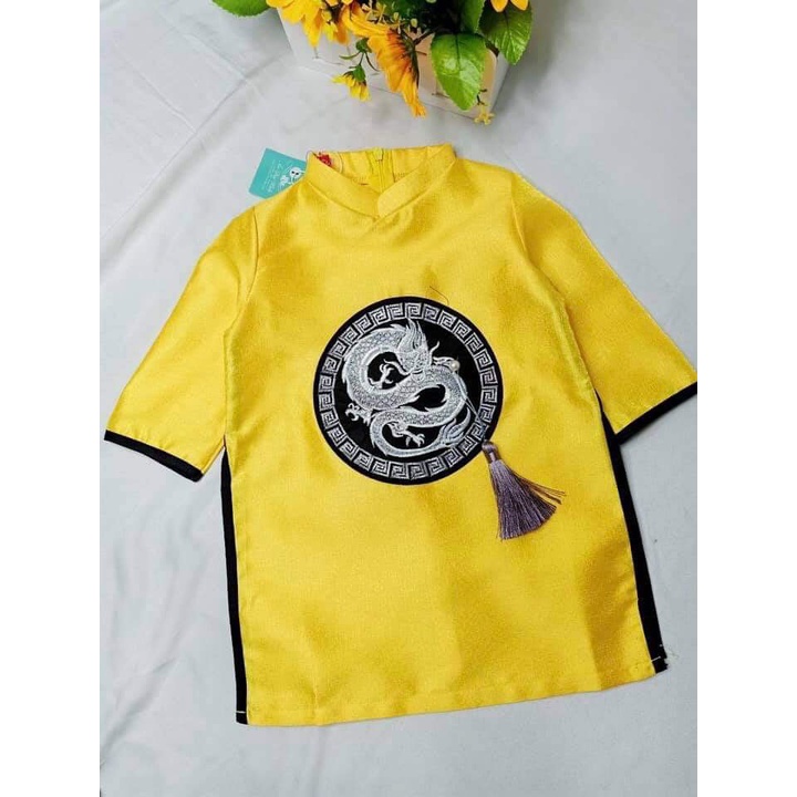 tấm tròn thêu rồng đen 16cm kèm dây treo