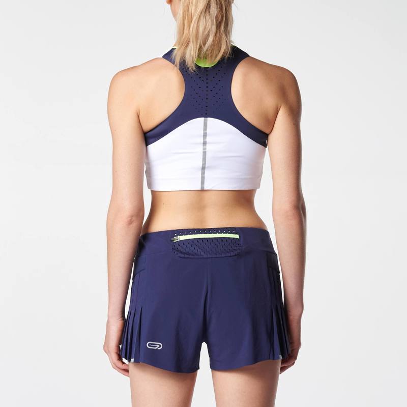 Áo croptop chạy bộ cho nữ - navy/trắng Decathlon Kalenji