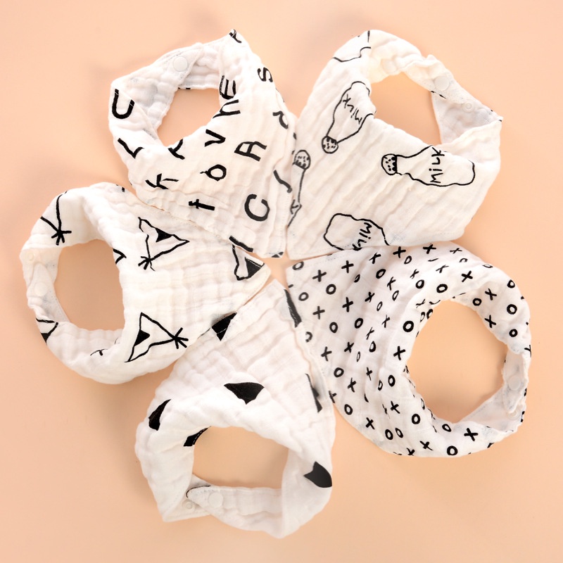 Yếm Ăn Tam Giác 4 Lớp Bằng cotton In Họa Tiết Chống Dị Ứng Tiện Dụng Cho Bé