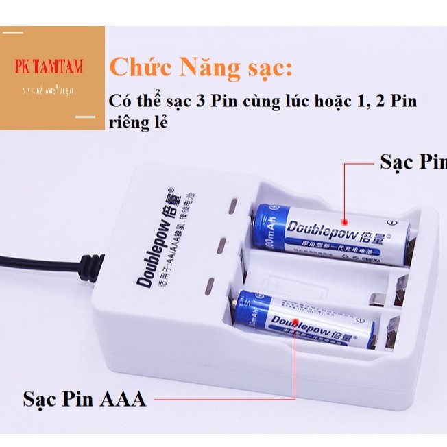 Bộ sạc pin Doublepow dùng sạc 3 viên pin AA/AAA cổng USB (DP-U03)