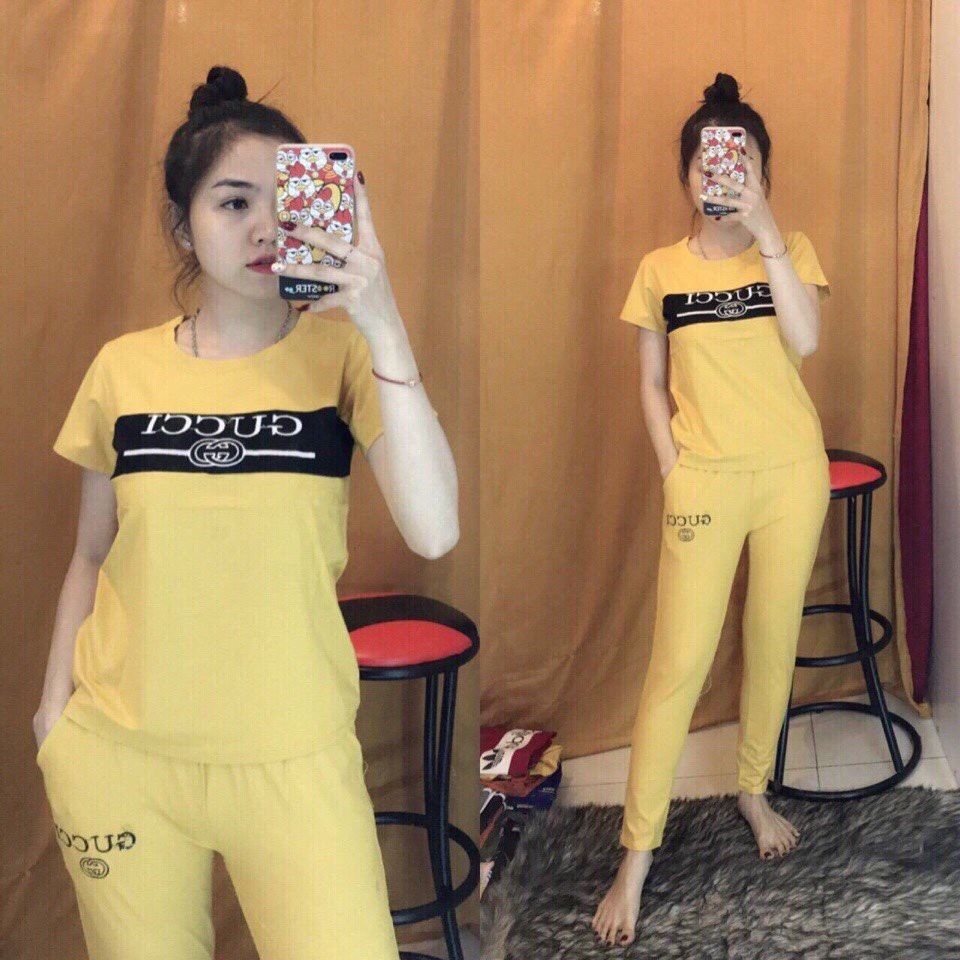 Đồ bộ mặc nhà nữ in chữ guci rất đẹp chất vải thun cotton thường giá rẻ