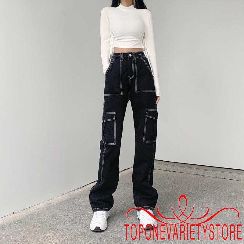 Quần jeans dài ống rộng kiểu dáng thời trang dành cho nữ | BigBuy360 - bigbuy360.vn