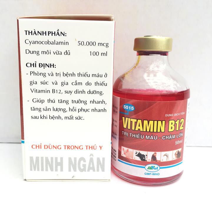 [sỉ] Vitamin B12 trị bệnh thiếu máu cho động vật, giải độc cho cây chai 50ml