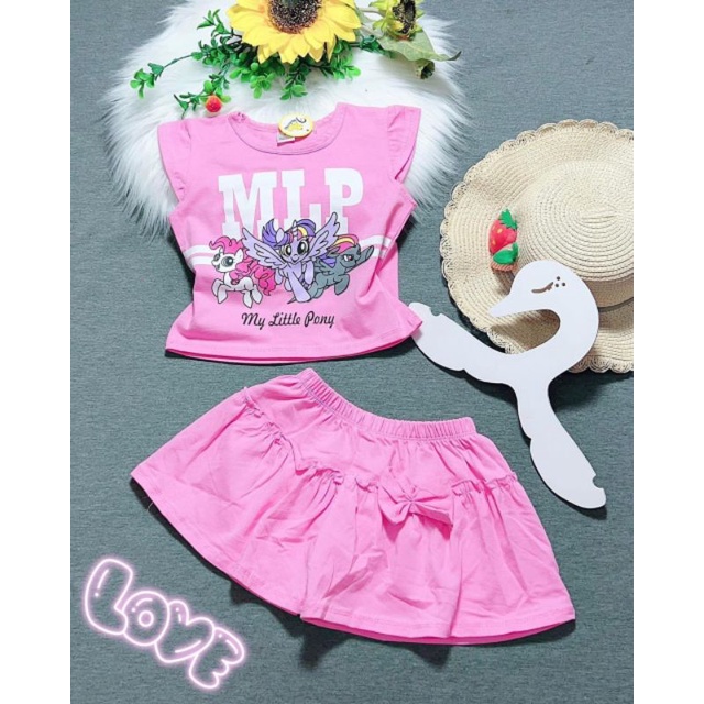 Bộ tay cộc quần đùi váy cho bé gái thun cotton 4 chiều co dãn tốt