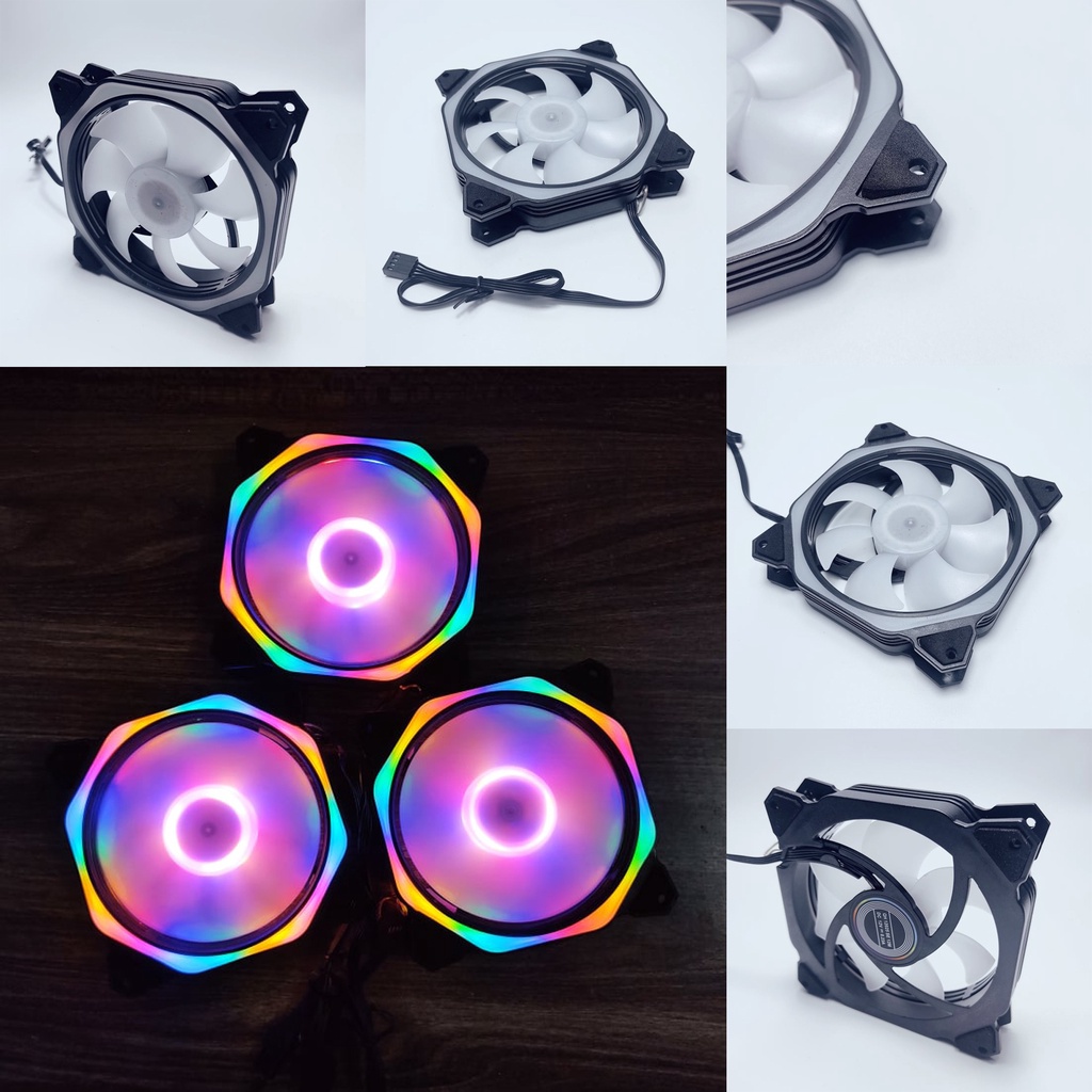 Quạt tản nhiệt làm mát máy tính, Fan Led,  Fan Case V8 Led RGB Dual Ring, sáng tĩnh cả tâm và viền