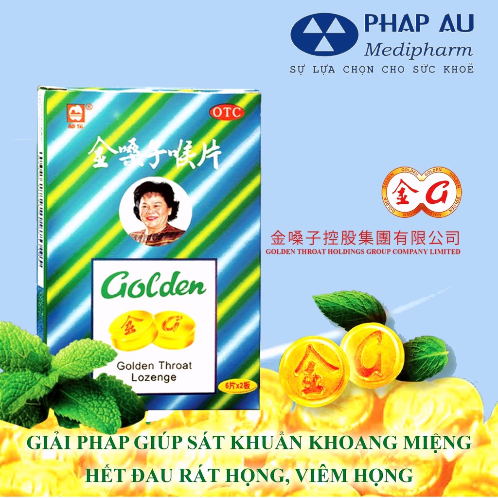 Viên ngậm ho nhập khẩu GOLDEN THROAT giúp giảm ho, long đờm, viêm ngứa , rát họng...
