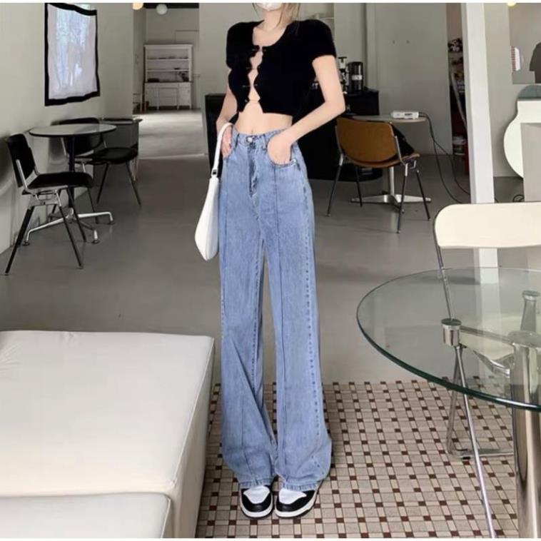 Quần xuông jeans nữ, quần ống suông nữ Chắp thân hack dáng mẫu mới nhất 2023