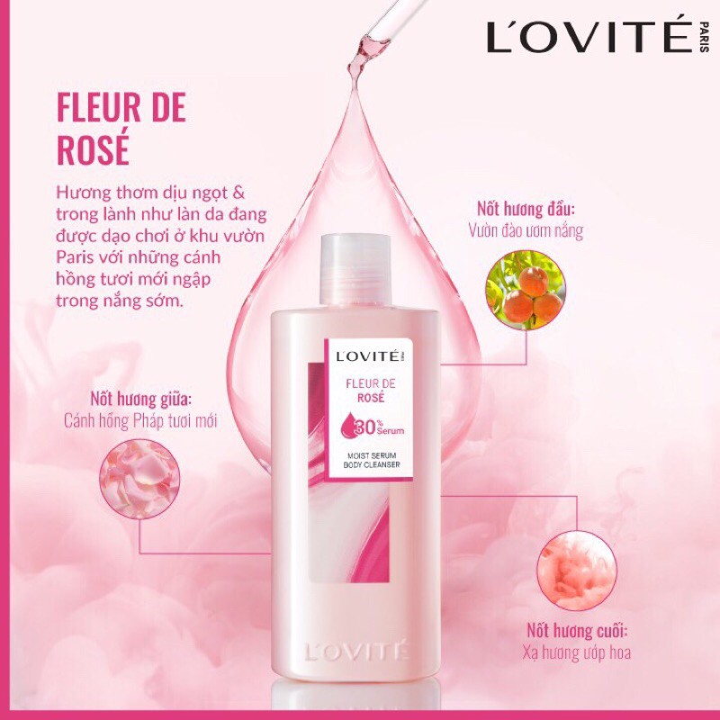 Sữa Tắm L’Ovité Dưỡng Ẩm Serum Fleur De Rosé Moist Serum Body Cleanser 700ml
