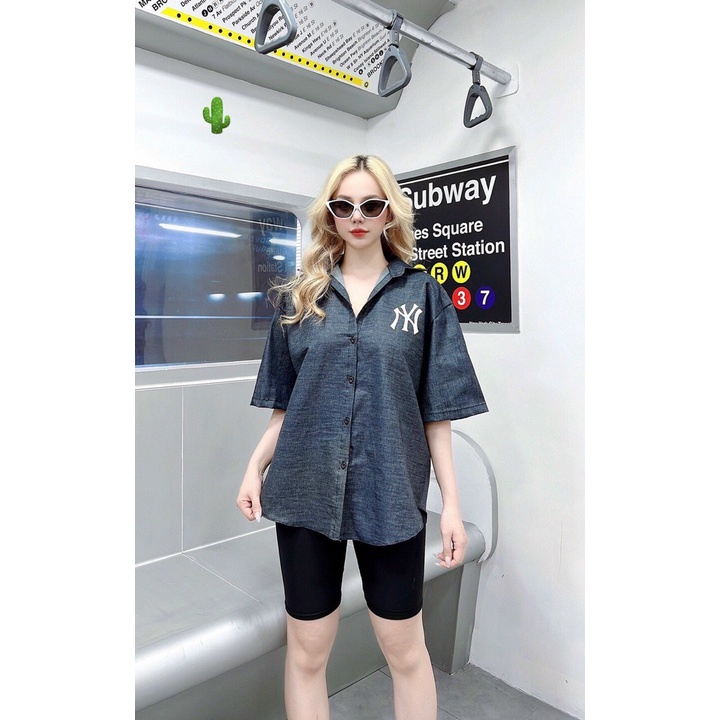 áo sơ mi form rộng tay ngắn chữ n y lưng cá tính p