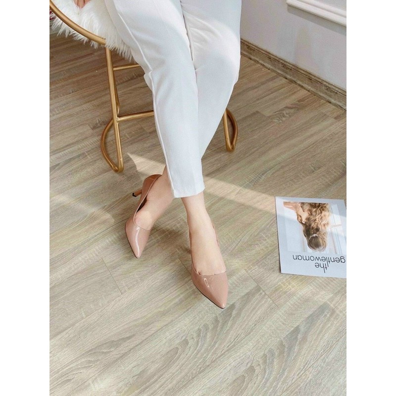 Cao gót trơn lịch sự đi làm đi chơi dáng basic 7cm da bóng trong sin