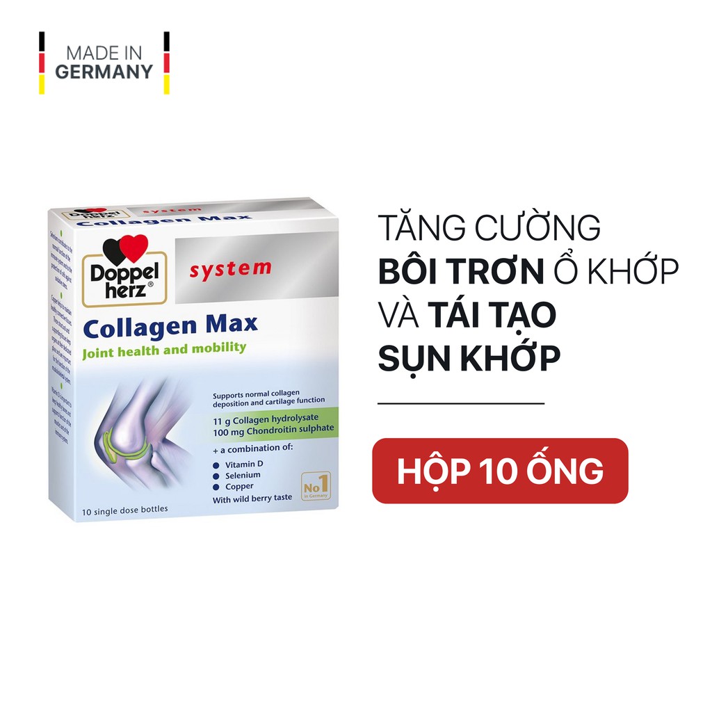 [TPCN Nhập Khẩu] Collagen thuỷ phân tăng độ linh hoạt của khớp Doppelherz Collagen Max (Hộp 10 ống/30 ống)