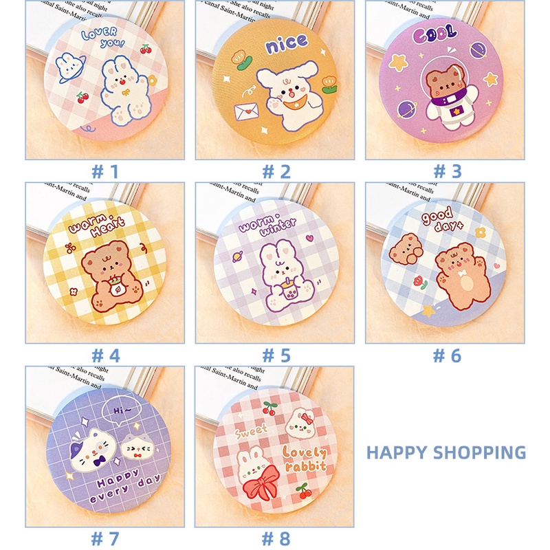 Gương trang điểm mini hình tròn họa tiết hoạt hình dễ thương cho nữ