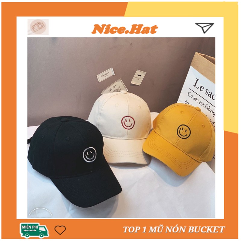 Nón kết, mũ lưỡi trai thêu hình mặt cười Smile chất kaki nhung form unisex nam, nữ màu đen, be - LT02