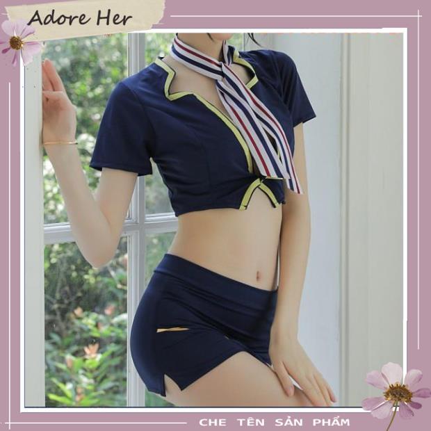 Bộ đồ ngủ cosplay nữ tiếp viên croptop 1750 DJ gợi cảm sexy,váy ngủ bó sát đồng phục bar sàn PJ - Hà Nội  - ADORE HER