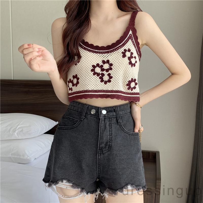 Áo Dệt Kim Cổ Tròn Hở Rốn Thêu Họa Tiết Thời Trang Cho Nữ