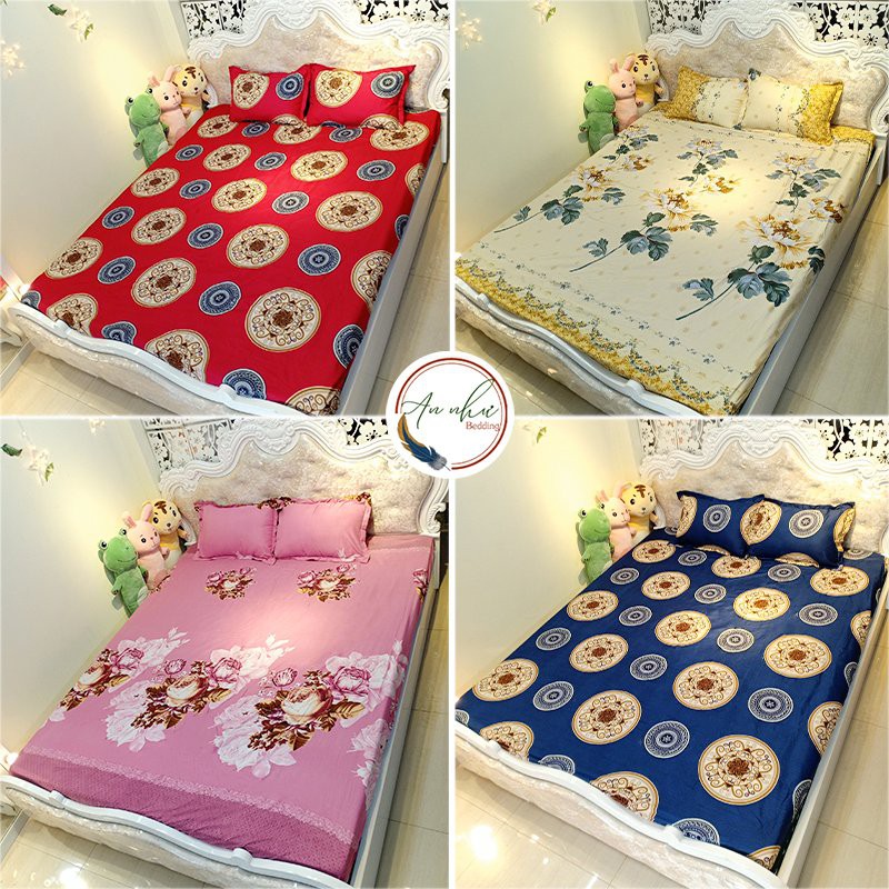 Bộ ga gối 💖m2/m4💖 drap giường poly, ga trải giường + 2 vỏ gối nằm hoa lá An Như Bedding | BigBuy360 - bigbuy360.vn