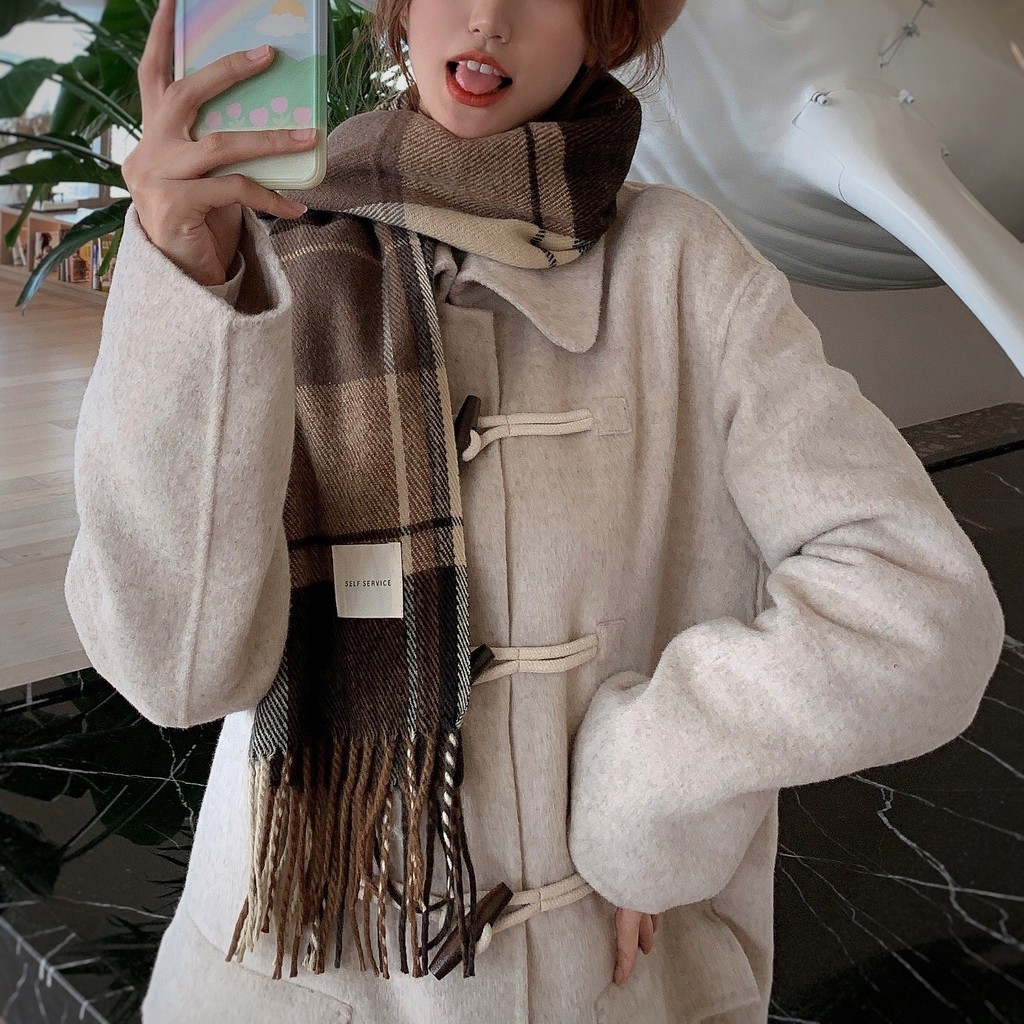 Khăn quàng cổ ONZ Studio vintage - Khăn choàng cổ len nam nữ Self Service kẻ caro ulzzang Hàn Quốc mềm mịn KCR01