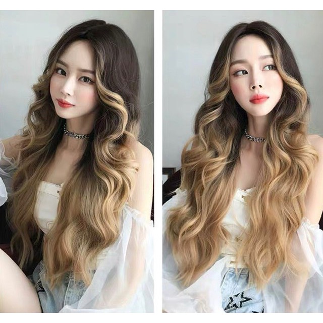 Tóc giả xù 2 máiFreeship tóc nguyên đầu xù 2 mái hất, c8257