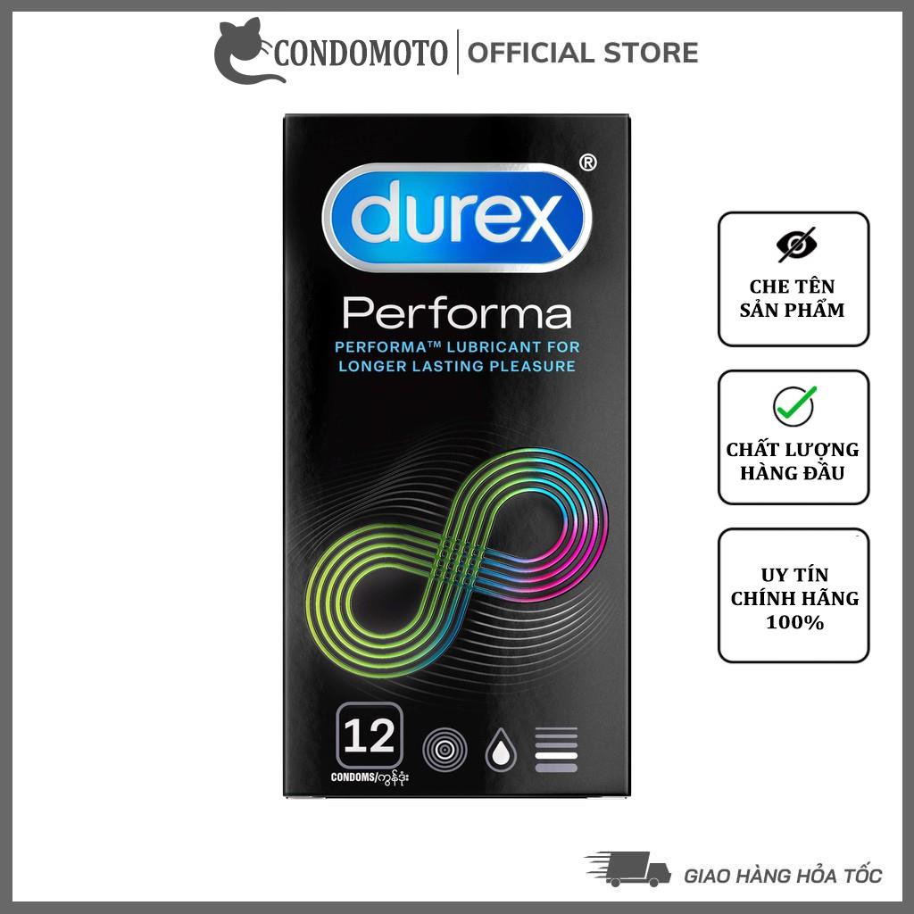 Bao cao su chống xuất tinh Durex Performa 12 bao/1 hộp. Bcs sêu mỏng, kéo dài thời gian