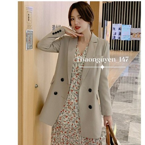Aó vest nữ dáng dài đính 4 khuy tay chất vải cao cấp