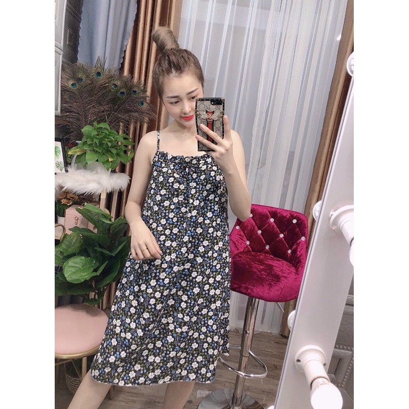 Đầm ngủ 2 dây lụa mặc nhà siêu mát