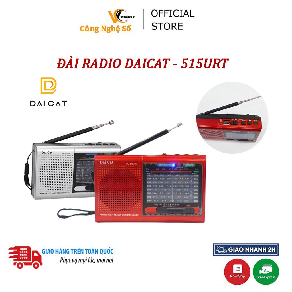 Đài Radio DAICAT DC-515URT | Đài FM được thiết kế nhỏ gọn, hỗ trợ thẻ nhớ, usb | Đài radio FM bền, đẹp
