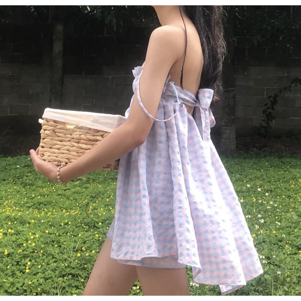 Peachy set /set 2 dây thắt nơ sau lưng