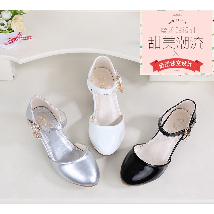 Giày cao gót bằng da phong cách công chúa thời trang cho bé gái