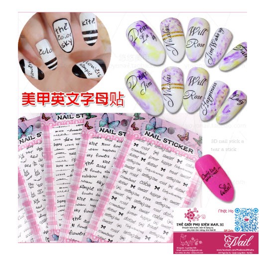 Nail Sticker Hình Chữ Dán Móng Tay Họa Tiết Mới Đẹp