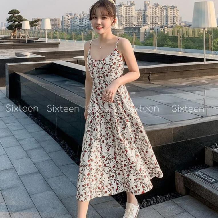 Đầm Nữ, Đầm Hoa Nhí, Váy Nữ Dáng Xòe 2 Dây Hoa Tiết Hoa Nhí Phong Cách Hàn Quốc SIXTEEN. đẹp