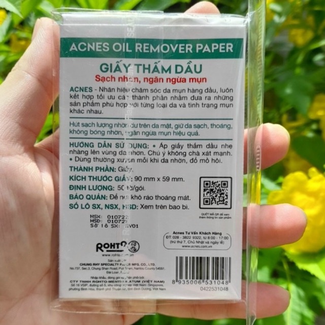 Gói 50 Tờ Giấy Thấm Dầu Acnes sạch da, ngăn ngừa mụ