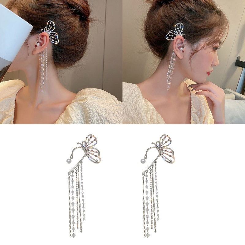 Bông Tai Hình Cánh Bướm Đính Ngọc Trai Phối Tua Rua Thời Trang Dự Tiệc