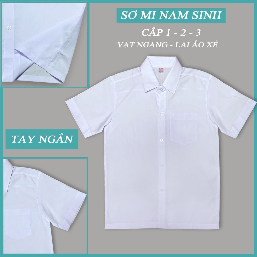 Áo sơ mi trắng nam tay ngắn học sinh, văn phòng - vải KT Silk - 18-50kg